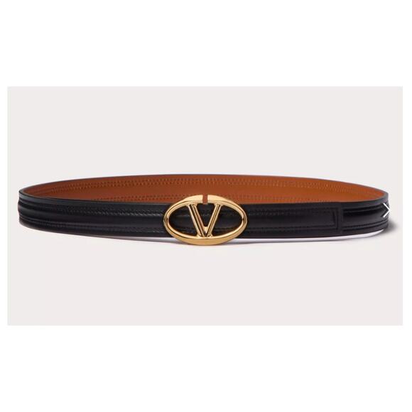 Valentino Garavani Accessories - Valentino Garavani The Bold Edition VLOGO 20mm Calfskin Leather Black Belt